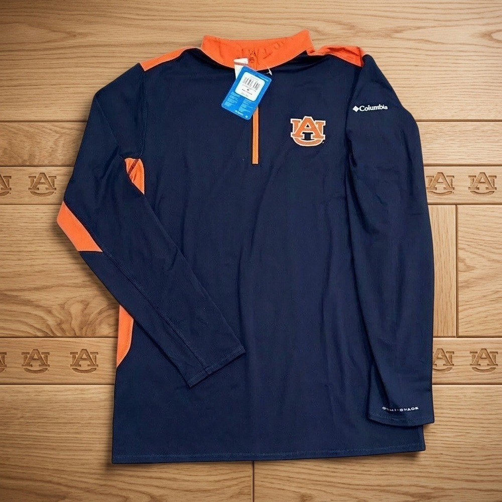 Columbia Auburn Tigers Men M 1/4 Zip Pullover Tech Trail Navy Orange NWT
